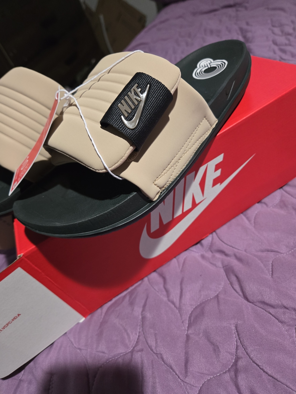 Nike Men’s Beige and Black Adjustable Slide Sandals